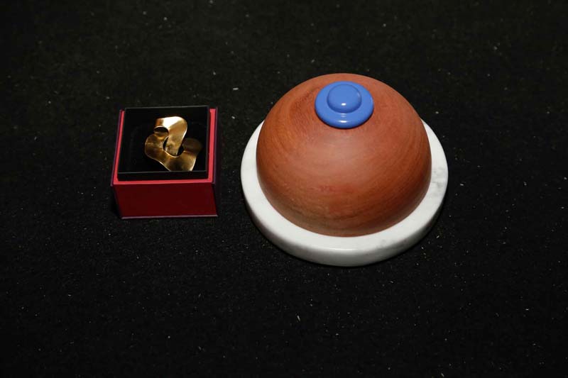 O anel Ella, by Beatriz Brennheinsein, e o troféu em forma de seio, criado pelo Estúdio Pum